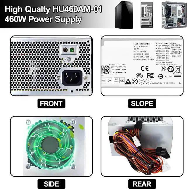 Alt view image 5 of 7 - LXun Upgraded HU460AM-01 460W Power Supply Compatible with Dell XPS 8920 8930 8910 8900 8700 8300 Alien-Ware Aurora R5 Replace DPS-460DB-15 WY7XX AC460AM-01 WC1T4 L350AM-00 D460AM-03 Power Supply