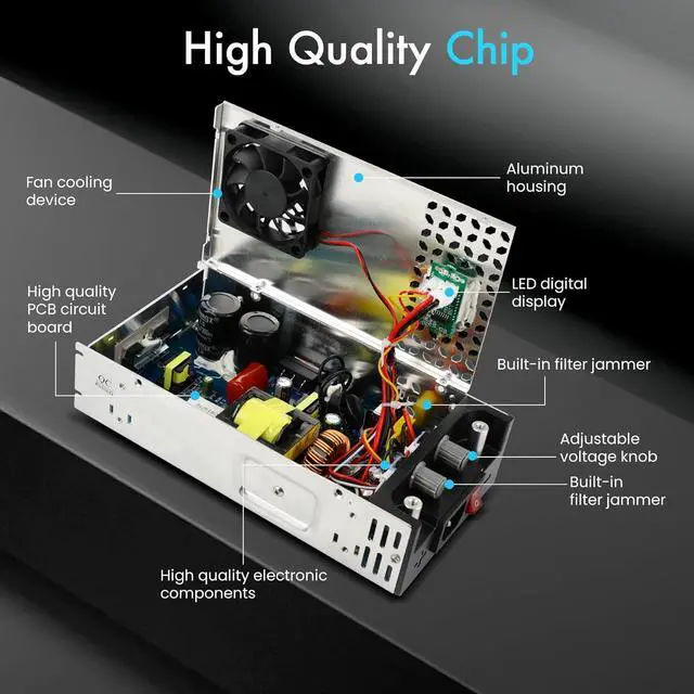 Alt view image 4 of 7 - Adjustable 0-24V Power Supply 25A 600W, 110V AC to DC 0-24V Buck Converter 0-25A 600W Power Supply with LCD Display Adjustable Voltage Current 110V/220V AC to 24V DC Converter