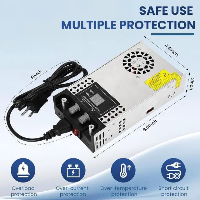 Alt view image 6 of 7 - Adjustable 0-24V Power Supply 25A 600W, 110V AC to DC 0-24V Buck Converter 0-25A 600W Power Supply with LCD Display Adjustable Voltage Current 110V/220V AC to 24V DC Converter