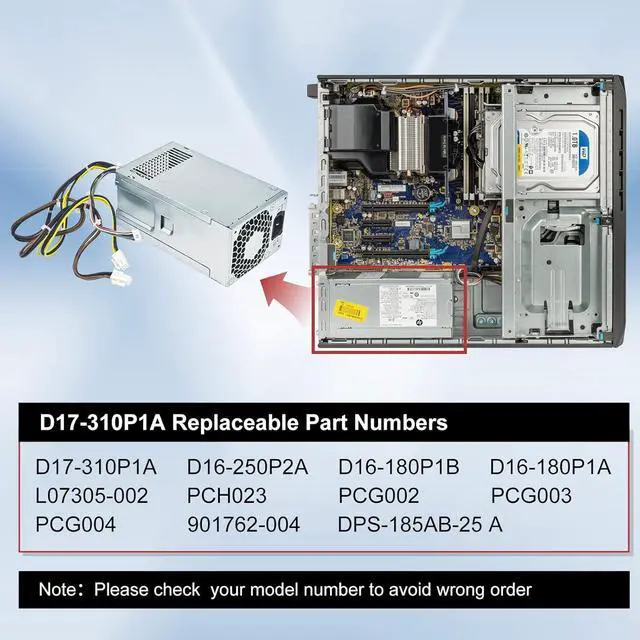 Alt view image 3 of 6 - LXun Upgraded L07305-002 310W Power Supply, D17-310P1A Power Supply Compatible with HP G3 G4 280 288 480 600 880 HP Z2 G4 SFF Workstation Replaces D16-250P2A D16-180P1B PCH023 PCG002 (4P + 4P + 7P)