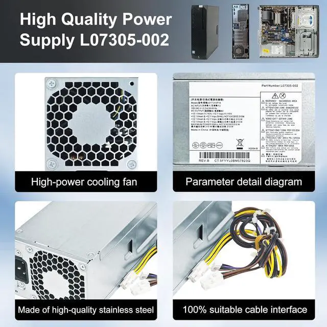 Alt view image 6 of 6 - LXun Upgraded L07305-002 310W Power Supply, D17-310P1A Power Supply Compatible with HP G3 G4 280 288 480 600 880 HP Z2 G4 SFF Workstation Replaces D16-250P2A D16-180P1B PCH023 PCG002 (4P + 4P + 7P)