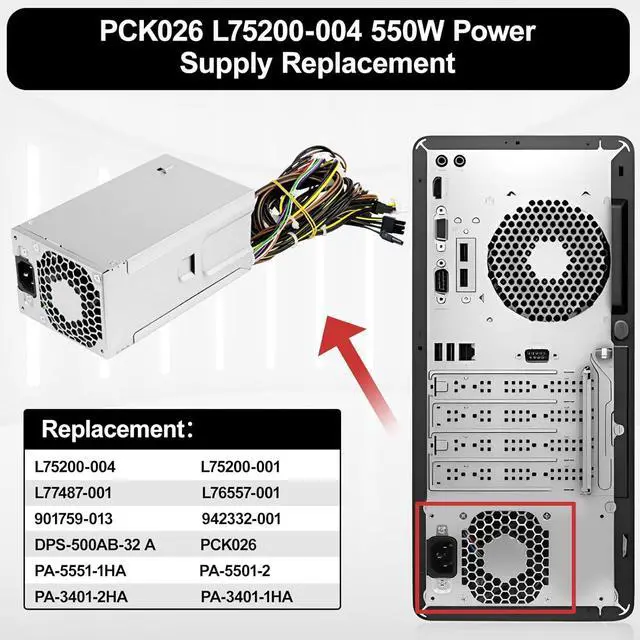 Alt view image 4 of 6 - LXun Upgraded PCK026 550W Power Supply Compatible with HP Z2 Z1 800 880 G4 G5 G6 Power Supply Replaces L75200-004 L75200-001 L77487-001 L76557-001 PA-5551-1HA PA-5501-2 PA-3401-2HA