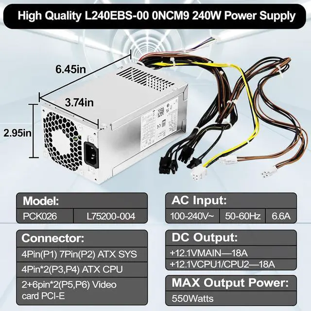 Alt view image 5 of 6 - LXun Upgraded PCK026 550W Power Supply Compatible with HP Z2 Z1 800 880 G4 G5 G6 Power Supply Replaces L75200-004 L75200-001 L77487-001 L76557-001 PA-5551-1HA PA-5501-2 PA-3401-2HA