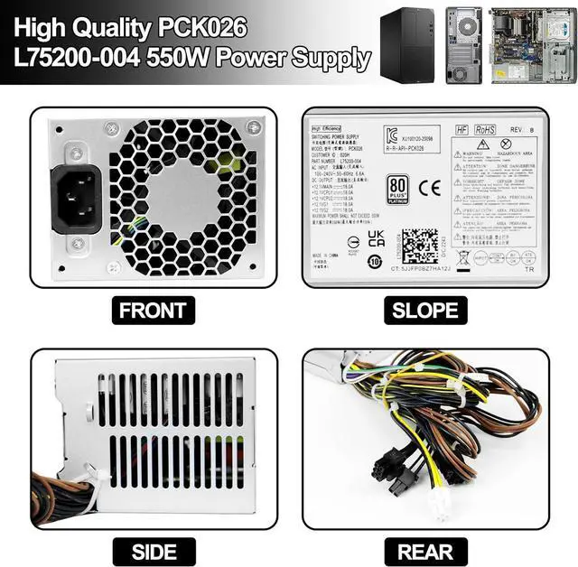 Alt view image 6 of 6 - LXun Upgraded PCK026 550W Power Supply Compatible with HP Z2 Z1 800 880 G4 G5 G6 Power Supply Replaces L75200-004 L75200-001 L77487-001 L76557-001 PA-5551-1HA PA-5501-2 PA-3401-2HA