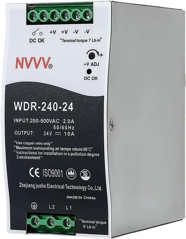 Main image of WDR-240-24 24V, Input:180~550VAC,Output:24VDC 10A, 240W Industrial DIN Rail Power Supply AC to DC Converter