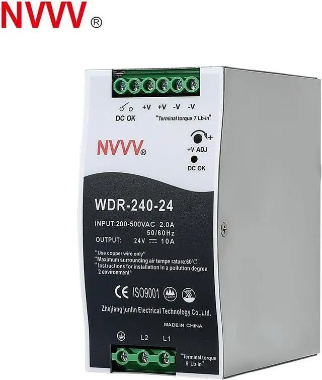 Alt view image 6 of 6 - WDR-240-24 24V, Input:180~550VAC,Output:24VDC 10A, 240W Industrial DIN Rail Power Supply AC to DC Converter