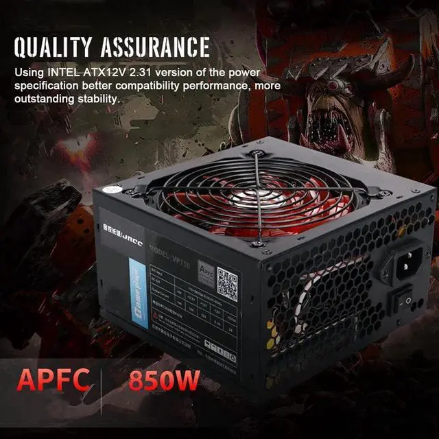 Alt view image 5 of 7 - 850W PC Power Supply 12CM Silent Fan ATX Computer 220V SATA 8Pin+2x6Pin Black