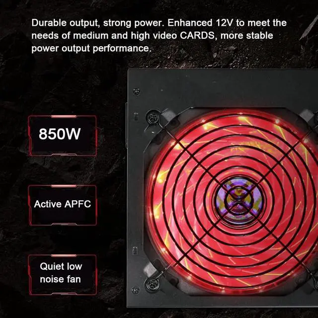Alt view image 6 of 7 - 850W PC Power Supply 12CM Silent Fan ATX Computer 220V SATA 8Pin+2x6Pin Black