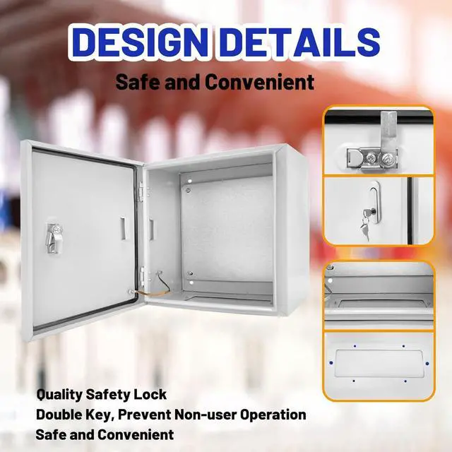 Alt view image 4 of 7 - Outdoor Electrical Box 20 x 20 x 8''D NEMA 4X Enclosure Steel Box, Waterproof & Dustproof Outdoor/Indoor Lockable Electrical Junction Box, with Mounting Plate