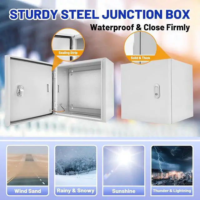 Alt view image 3 of 7 - Outdoor Electrical Box 20 x 20 x 8''D NEMA 4X Enclosure Steel Box, Waterproof & Dustproof Outdoor/Indoor Lockable Electrical Junction Box, with Mounting Plate