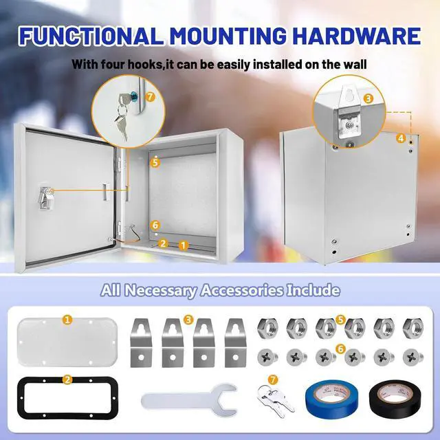Alt view image 5 of 7 - Outdoor Electrical Box 20 x 20 x 8''D NEMA 4X Enclosure Steel Box, Waterproof & Dustproof Outdoor/Indoor Lockable Electrical Junction Box, with Mounting Plate