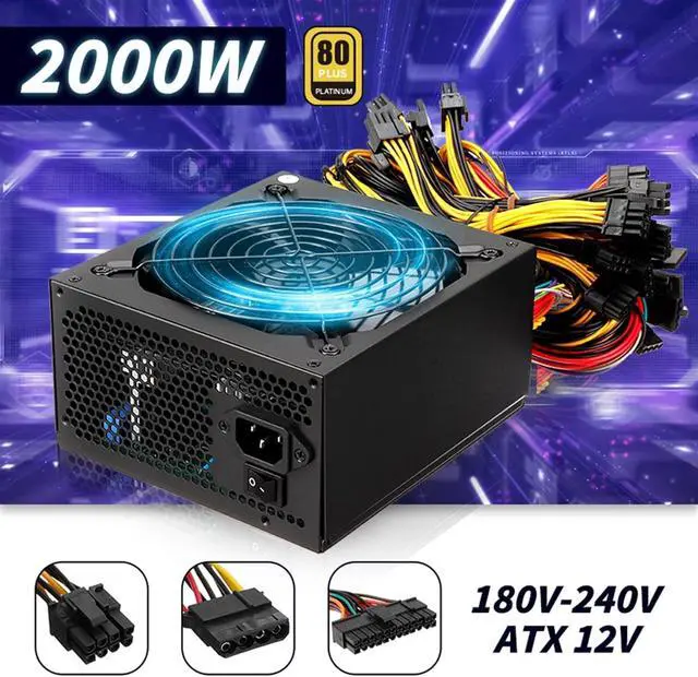 Alt view image 2 of 7 - 2000W PC Computer Miner Power Supply ATX ETH BTC Bitcoin Mining Machine 180~240V