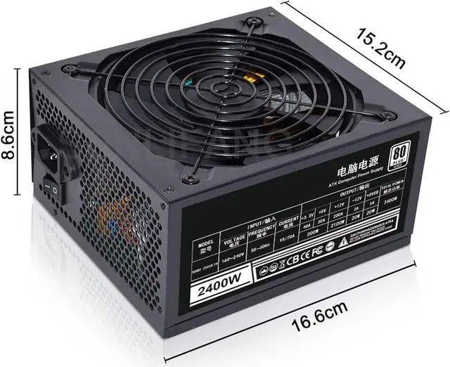 Alt view image 3 of 7 - 2400W ATX Mining Power Supply Bold 12AWG line Can Connect 8GPU Auto-Thermally Controlled Fan for Bitcoin ETH Miner PSU