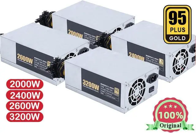 Alt view image 2 of 7 - 3200/2600/2400/2000W ETH Bitcoin Mining Power Supply 180-240V 10x6Pin 95% Efficiency Power Supply for Ethereum BTC Bitcoin Miner(2U 2600W)
