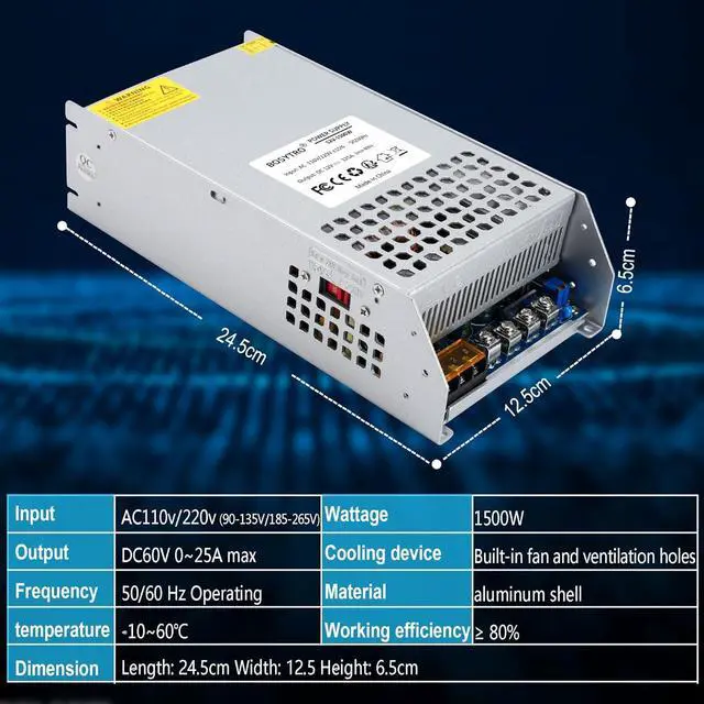 Alt view image 2 of 7 - 12V 125A 1500W DC Switching Power Supply Adapter PSU AC 110V / 220V-DC 12V Transformer Adapter, for 3D Printer,CCTV Camera Security System, Computer Project of Industrial Power Supplies