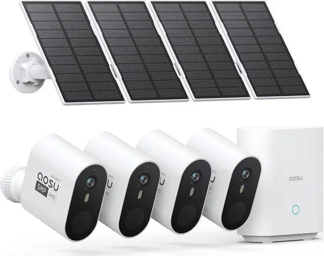Main image of AOSU 3K/5MP Solar Security Cameras Outdoor Wireless, Ultra HD Video Home Security System 4-Cam Kit with 166° Ultra Wide Angle, Cam-to-Cam Sync, Color Night Vision, Spotlight & Siren, No Monthly Fees