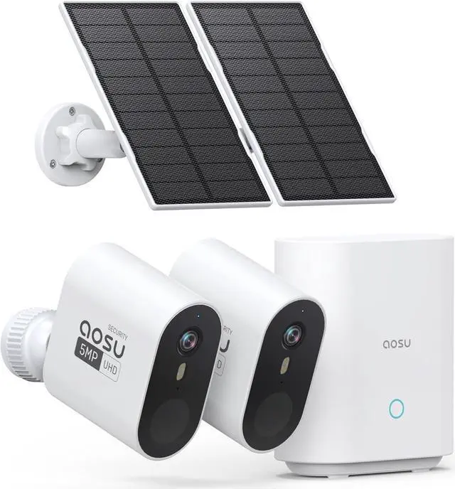 Main image of AOSU 3K/5MP Solar Security Cameras Wireless Outdoor, Ultra-Wide-Angle, Cam-to-Cam Track & Sync, Home Security System with Color Night Vision, Spotlight Smart Alarm, No Subscription, 2.4G & 5G WiFi