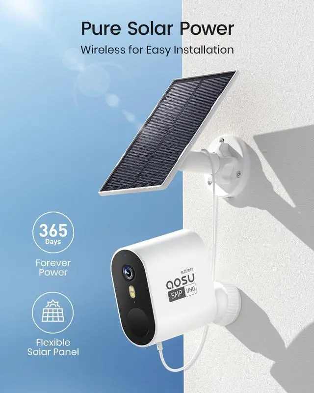 Alt view image 6 of 7 - AOSU 3K/5MP Solar Security Cameras Wireless Outdoor, Ultra-Wide-Angle, Cam-to-Cam Track & Sync, Home Security System with Color Night Vision, Spotlight Smart Alarm, No Subscription, 2.4G & 5G WiFi