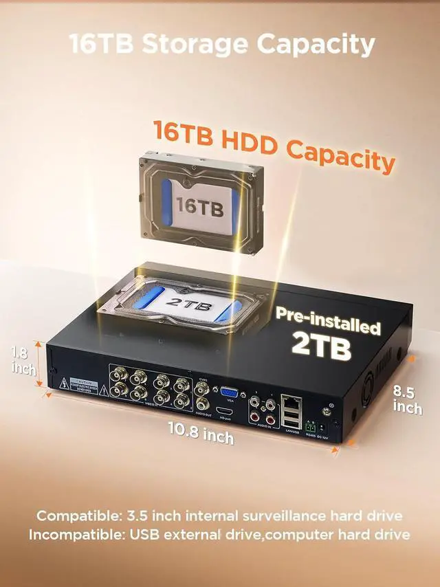 Alt view image 3 of 7 - TIGERSECU Ultra HD 5MP 8 Channel Hybrid Security DVR/NVR with 2TB Hard Drive, Expandable to 16 Cameras, 6-in-1 Home Surveillance Recorder for 8 Analog, TVI, AHD, CVI, RS485 PTZ and 8 IP Cameras