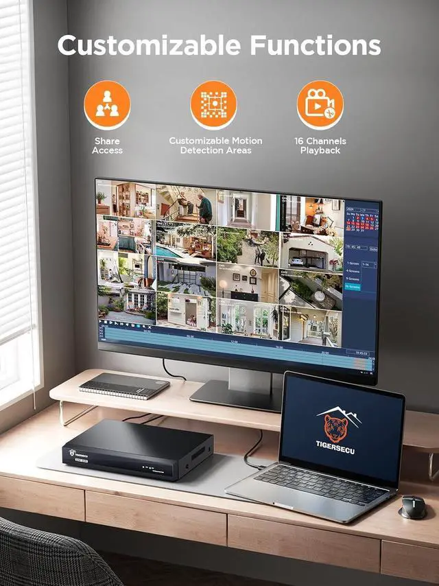 Alt view image 5 of 7 - TIGERSECU Ultra HD 5MP 8 Channel Hybrid Security DVR/NVR with 2TB Hard Drive, Expandable to 16 Cameras, 6-in-1 Home Surveillance Recorder for 8 Analog, TVI, AHD, CVI, RS485 PTZ and 8 IP Cameras