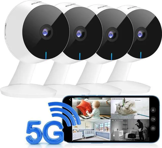 Main image of LaView 5G& 2.4GHz Security Cameras 4pcs, Home Security Camera Indoor 1080P, Wi-Fi Cameras Wired for Pet, Motion Detection, Two-Way Audio, Night Vision, Works with Alexa, iOS & Android & Web Access
