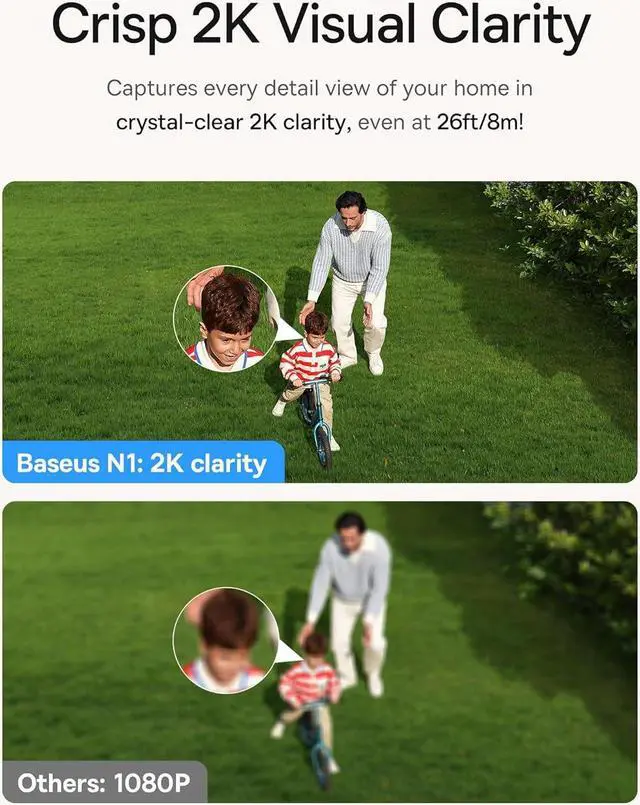 Alt view image 2 of 7 - Baseus Non Subscription Security Camera, N1 2-Cam Kit with 2K Clarity, No Monthly Fee, 16TB Expandable Local Storage, 210-Day Battery Life, Spotlight & Alarm, Works with Alexa/Google Home, Light Grey