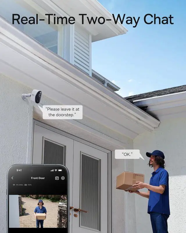 Alt view image 7 of 7 - Baseus Non Subscription Security Camera, N1 2-Cam Kit with 2K Clarity, No Monthly Fee, 16TB Expandable Local Storage, 210-Day Battery Life, Spotlight & Alarm, Works with Alexa/Google Home, Light Grey