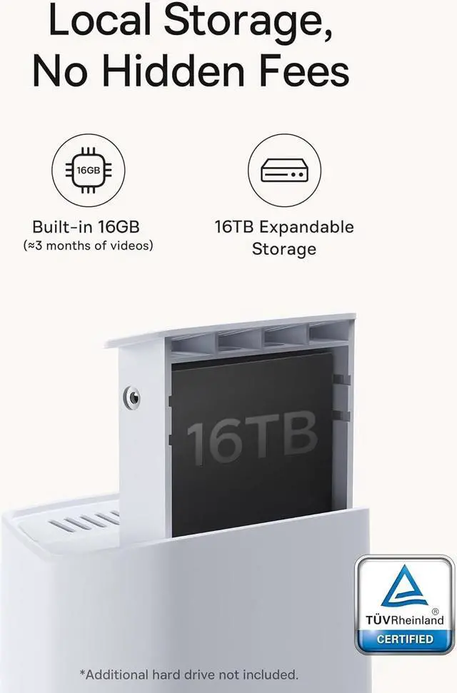 Alt view image 3 of 7 - Baseus Wirelsss Cameras for Home Security, N1 3-Cam Kit with 2K Clarity, No Monthly Fee, 16TB Expandable Local Storage, 210-Day Battery Life, Spotlight & Alarm, Works with Alexa and Google Home