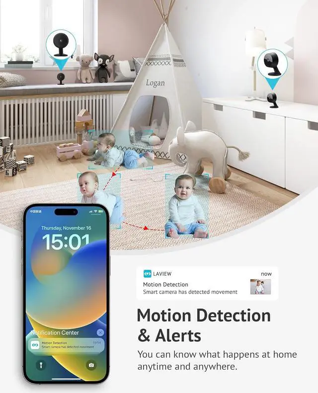 Alt view image 3 of 6 - LaView 4MP 2K Cameras for Home Security Indoor, 5G& 2.4GHz Home Security Camera for Baby/Elder/Pet/Nanny,Baby Cam Starlight Sensor Color Night Vision,US Cloud Service,Works with Alexa iOS & Android