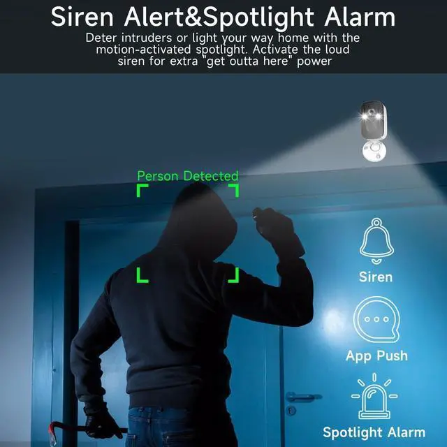Alt view image 4 of 7 - 2Pack Security Cameras Wireless Outdoor, 2K Battery WiFi Surveillance Indoor Home Camera with AI Motion Detection Spotlight Siren Alarm, Color Night Vision, 2-Way Talk, Waterproof, Cloud/SD Storage