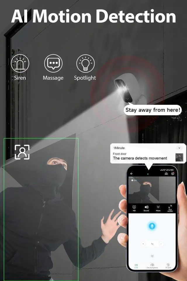 Alt view image 4 of 7 - 2K Solar Security Camera Wireless Outdoor with Solar Panel, 2Pc Security Cameras for Home Security with Motion Detection Spotlight Siren Alarm, Color Night Vision, 2-Way Talk, Waterproof, Cloud/SD