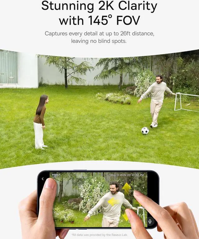 Alt view image 3 of 6 - Baseus Solar Security Cameras Wireless Outdoor, S1 Wireless Solocam, Forever Power with Auto Sunlight-Tracking Solar Panel, 2K Clarity, 145° FOV, Built-in 8GB Local Storage and IP67, No Monthly Fee