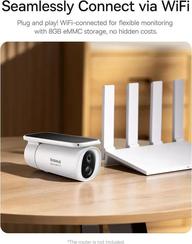 Alt view image 6 of 6 - Baseus Solar Security Cameras Wireless Outdoor, S1 Wireless Solocam, Forever Power with Auto Sunlight-Tracking Solar Panel, 2K Clarity, 145° FOV, Built-in 8GB Local Storage and IP67, No Monthly Fee