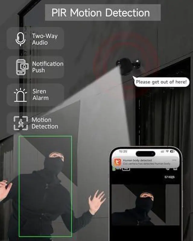 Alt view image 6 of 7 - 2PC Security Camera Wireless Outdoor, 5G/2.4G WiFi Cameras for Home Security, 2K Battery Powered Cameras with AI Detection,Color Night Vision, IP66, 2 Way Audio, Works Alexa&Google Assistant, Cloud/SD