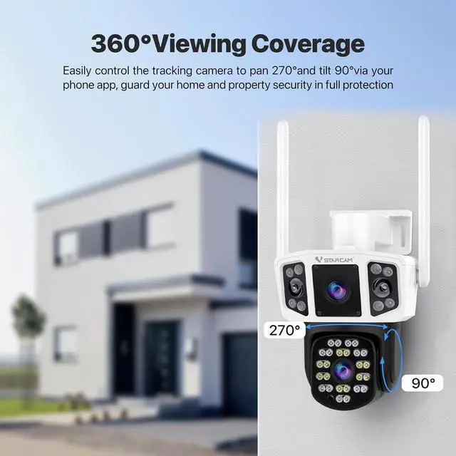 Alt view image 2 of 7 - VSTARCAM Outdoor Security Camera with Dual Lens Three Screens,3MP WiFi Camera Wired for Home Security with Spotlight to warn Off The unwelcome,Two Way Talk, 360° View, IP66, Cloud Storage
