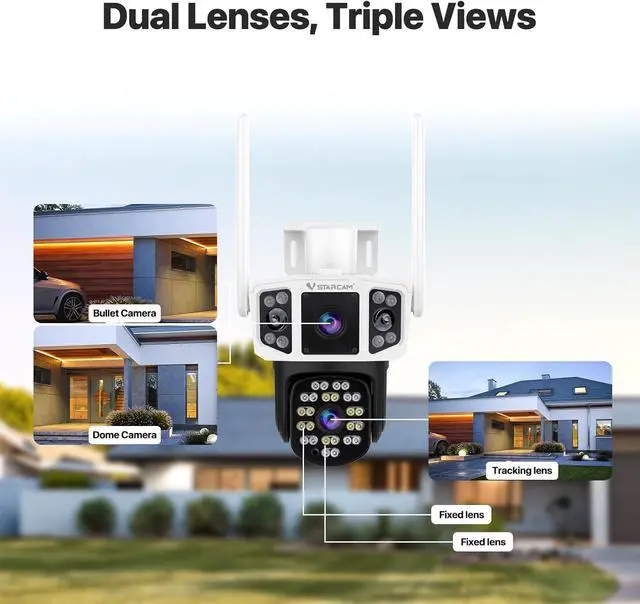 Alt view image 3 of 7 - VSTARCAM Outdoor Security Camera with Dual Lens Three Screens,3MP WiFi Camera Wired for Home Security with Spotlight to warn Off The unwelcome,Two Way Talk, 360° View, IP66, Cloud Storage