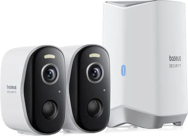 Main image of Baseus Non Subscription Security Camera, N1 2-Cam Kit with 2K Clarity, No Monthly Fee, 16TB Expandable Local Storage, 210-Day Battery Life, Spotlight & Alarm, Works with Alexa/Google Home, Light Grey