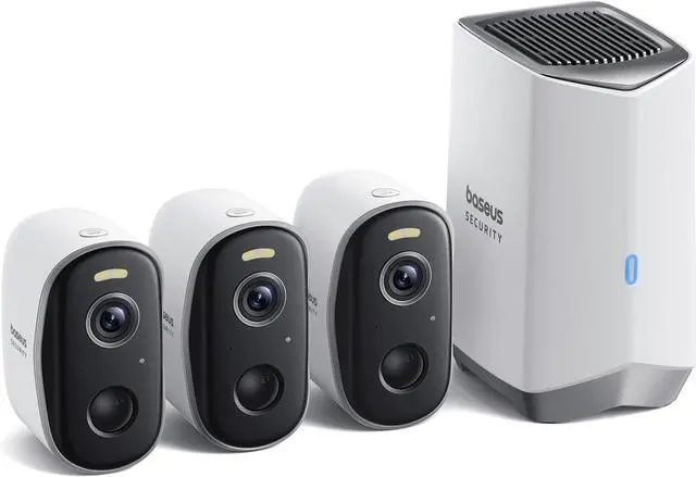 Main image of Baseus Wirelsss Cameras for Home Security, N1 3-Cam Kit with 2K Clarity, No Monthly Fee, 16TB Expandable Local Storage, 210-Day Battery Life, Spotlight & Alarm, Works with Alexa and Google Home