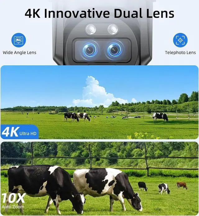 Alt view image 2 of 7 - SV3C 4K Dual Lens PTZ WiFi Security Camera Outdoor, Dual Band Auto Tracking ONVIF IP Camera, Color Night Vision, Human Vehicle Motion Detection, Waterproof, 24/7 Recording, Blueiris, Camhipro, Black
