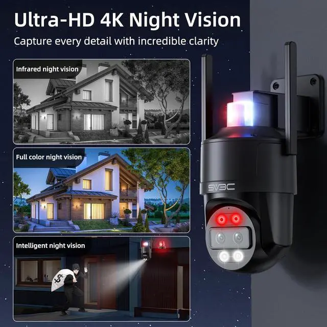 Alt view image 3 of 7 - SV3C 4K Dual Lens PTZ WiFi Security Camera Outdoor, Dual Band Auto Tracking ONVIF IP Camera, Color Night Vision, Human Vehicle Motion Detection, Waterproof, 24/7 Recording, Blueiris, Camhipro, Black