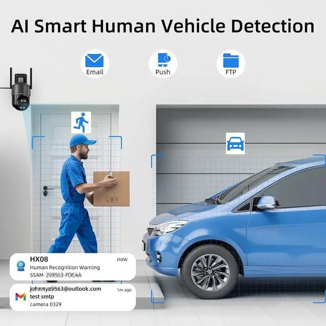 Alt view image 5 of 7 - SV3C 4K Dual Lens PTZ WiFi Security Camera Outdoor, Dual Band Auto Tracking ONVIF IP Camera, Color Night Vision, Human Vehicle Motion Detection, Waterproof, 24/7 Recording, Blueiris, Camhipro, Black