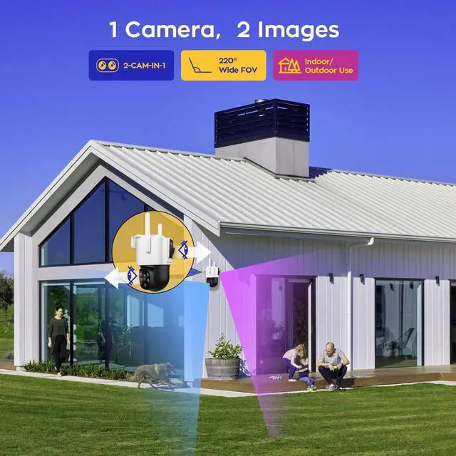 Alt view image 4 of 7 - [2-in-1 CAM] XMARTO 16CH Security Camera System Outdoor Wireless, 6pcs 2-in-1 Cameras, 16CH 4K Long Range WiFi 6 Surveillance DVR NVR Kit, Pan Tilt Zoom 4MP QHD Home CCTV Camera Set w. 1TB Hard Disk