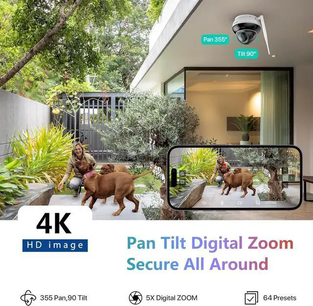 Alt view image 2 of 7 - SV3C 4K PTZ WiFi Wireless Dome Camera Outdoor, Security IP Camera Indoor 8MP with Auto Tracking, Infrared HD Night Vision, SD Card Record, Motion Detection, RTSP, FTP, Onvif Conformant, 2.4/5 GHz WiFi