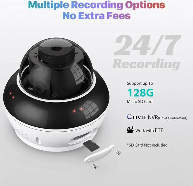 Alt view image 5 of 7 - SV3C 4K PTZ WiFi Wireless Dome Camera Outdoor, Security IP Camera Indoor 8MP with Auto Tracking, Infrared HD Night Vision, SD Card Record, Motion Detection, RTSP, FTP, Onvif Conformant, 2.4/5 GHz WiFi
