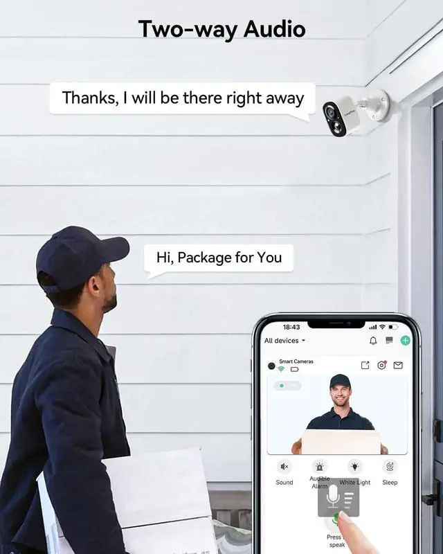 Alt view image 6 of 7 - LongPlus Security Camera, 2K Outdoor Camera Wireless, No Monthly Fee, AI Detection, Battery Powered WiFi Home Surveillance Camera Outside with Siren, Color Night Vision, 2-Way Audio, Work with Alexa