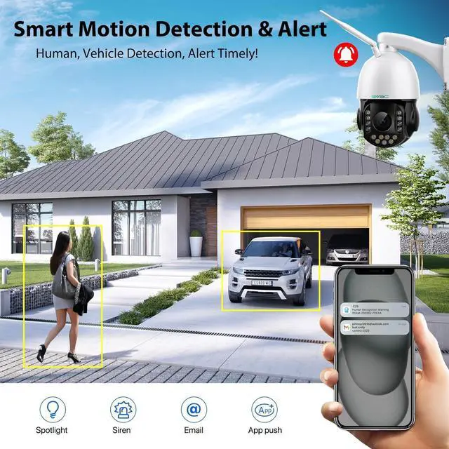 Alt view image 5 of 7 - SV3C 5MP PTZ Outdoor Security IP Camera with 20X Optical Zoom, Dual-Band WiFi, Human Detection, 2-Way Audio, Floodlight Color Night Vision, Full Metal Housing, Support ONVIF/RTSP, SD Card Recording