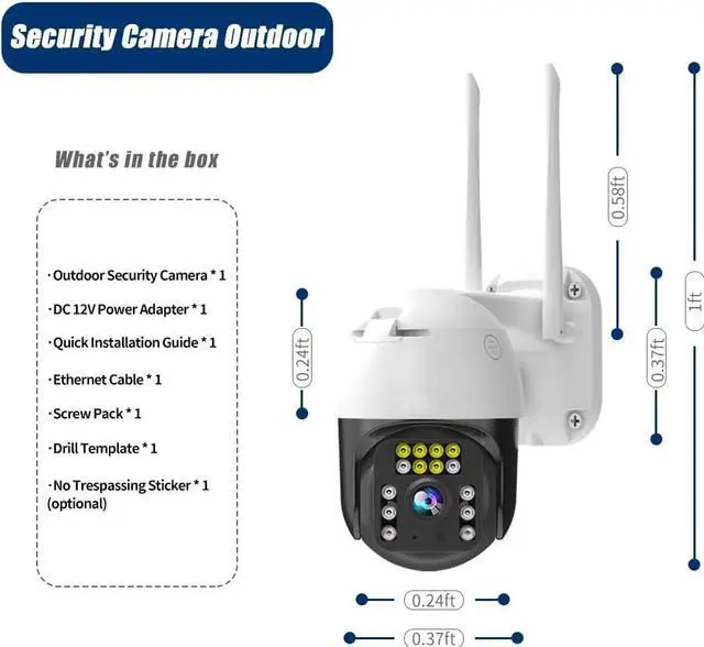 Alt view image 6 of 7 - 8MP PTZ Security Camera Outdoor FHD WiFi IP Camera with Humaniod Detection, Auto Tracking, Color Night Vision, Pan and Tilt, Two Way Talk, Floodlight and Siren, Waterproof