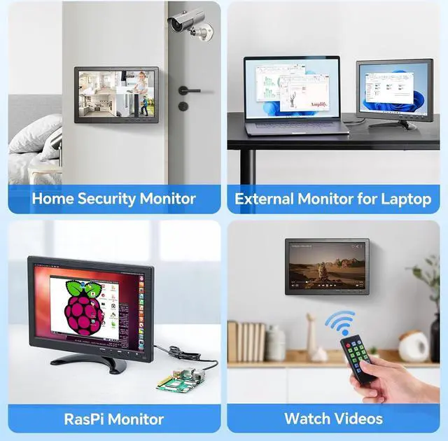 Alt view image 7 of 7 - Eyoyo 10.1 inch Security Monitor 1366x768 Resolution, Small HDMI Monitor Supporting HDMI VGA AV BNC USB Input, Small Screen with Built-in Speakers for PC CCTV Camera NVR(EM101AD)