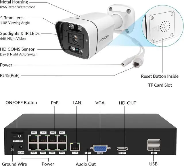 Alt view image 7 of 7 - FOSCAM 4K 8MP NVR PoE Security Camera System 8 Channel NVR 4pcs Wired Outdoors IP PoE 8MP Security Cameras, 2TB HDD, Color Night Vision, 2-Way Audio, AI Human Vehicle Detection, IP66 Waterproof