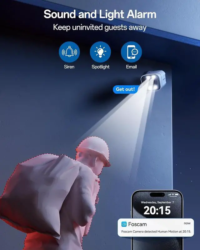 Alt view image 4 of 7 - FOSCAM 4K 8MP IP PoE Security Cameras Wireless Outdoor, V8EP Surveillance Camera for Home Security, 120° FoV, 20x Zoom, AI Detect Human/Vehicle, 66FT Color Night Vision,Siren Alert,2-Way Audio,IP66